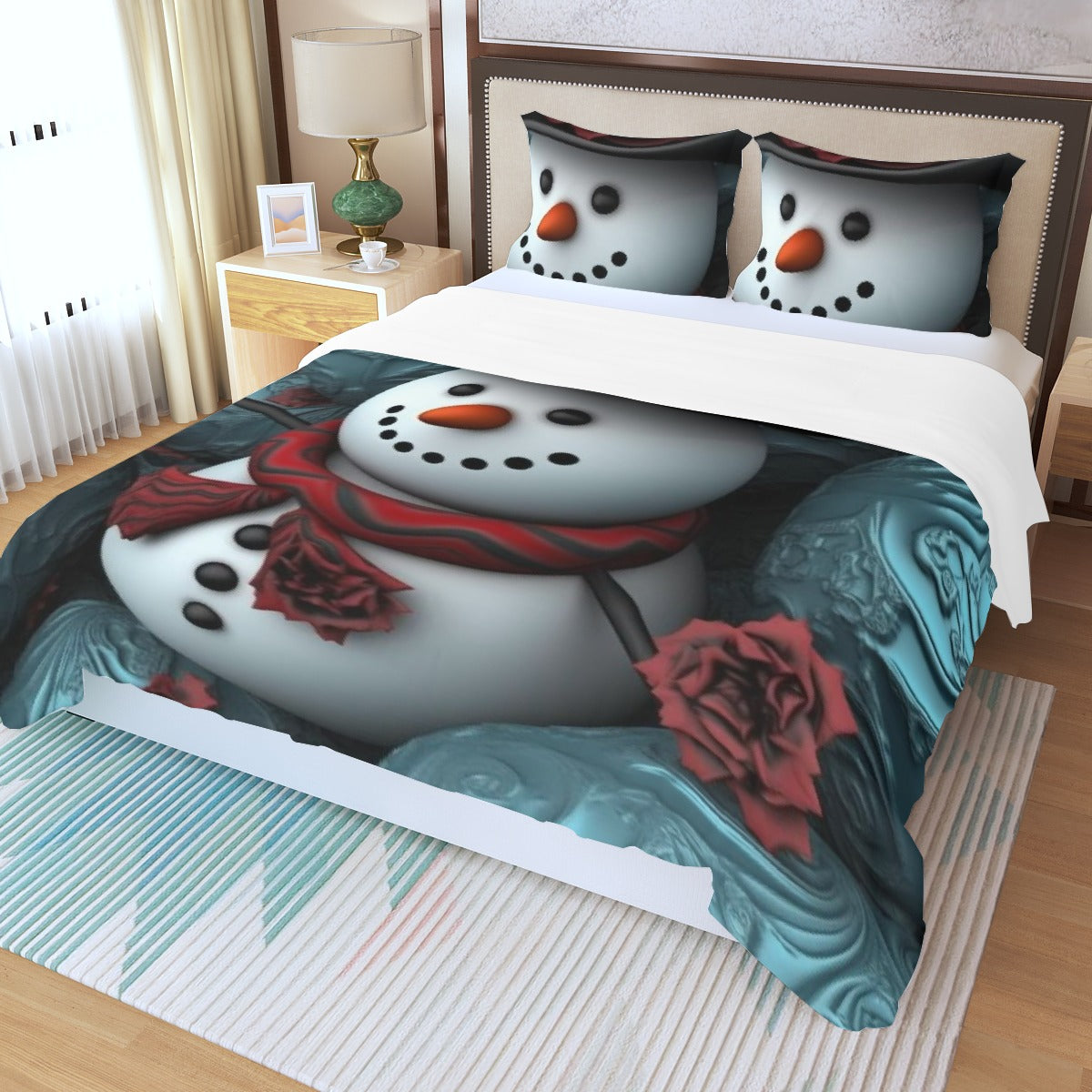 LCM23 Snowman Love Xmas Three Piece Duvet Bedding Set