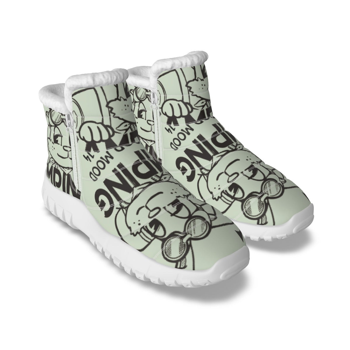 LCM23 Cartoony Mood All-Over Print Women's Zip-up Snow Boots