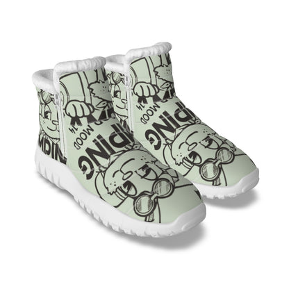 LCM23 Cartoony Mood All-Over Print Women's Zip-up Snow Boots