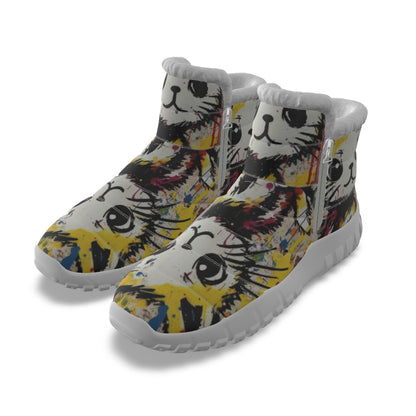 LCM23 Colorful Kitty All-Over Print Women's Zip-up Snow Boots