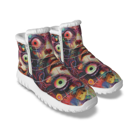 LCM23 Eyes Creepy All-Over Print Women's Zip-up Snow Boots