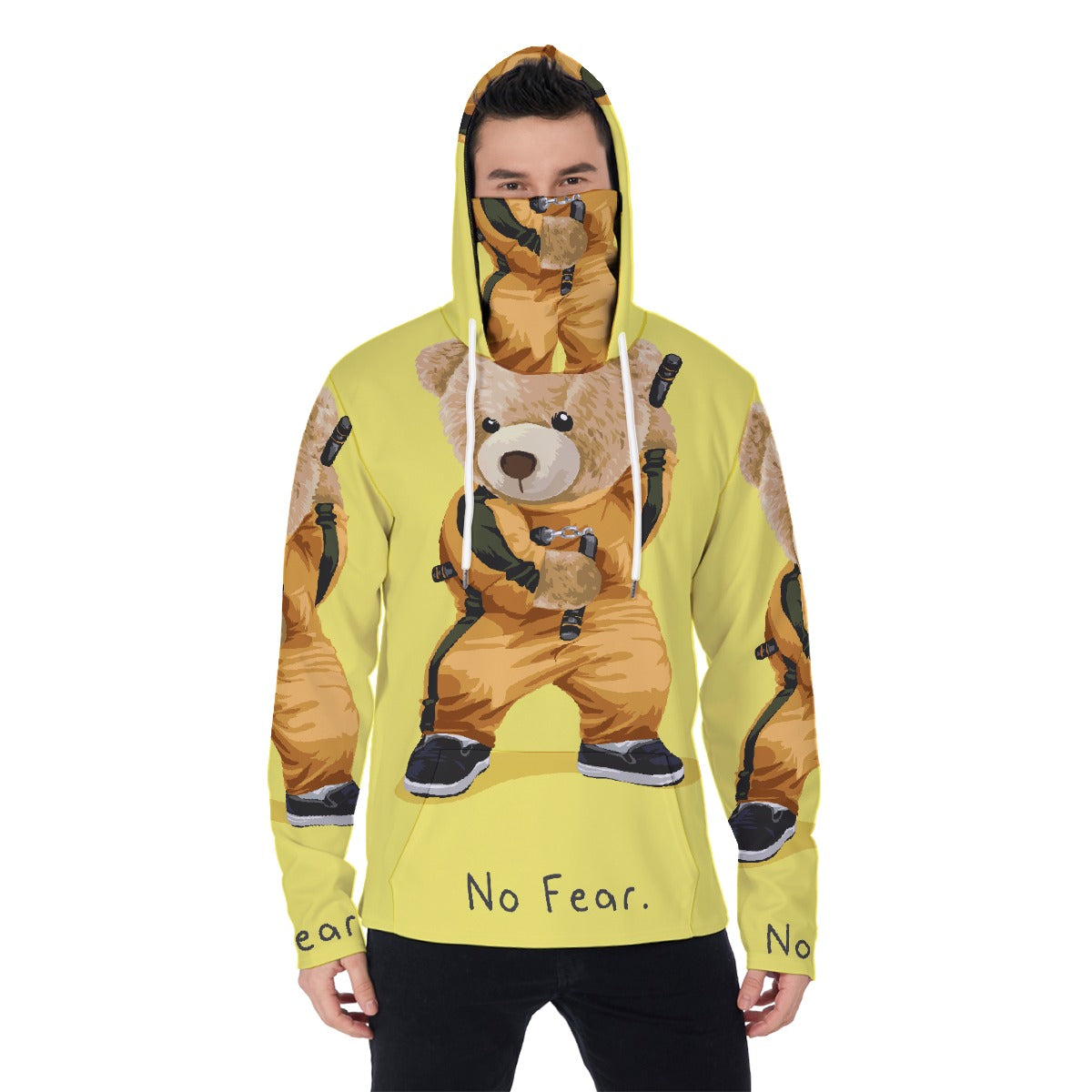 LCM23 Teddy No Fear All-Over Print Men's Pullover Hoodie With Mask