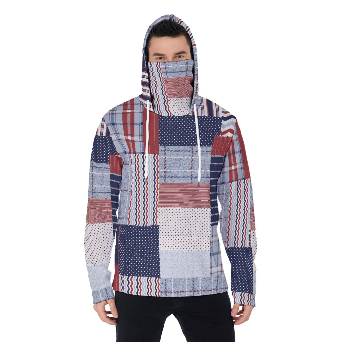 LCM23 American Plaid All-Over Print Men's Pullover Hoodie With Mask