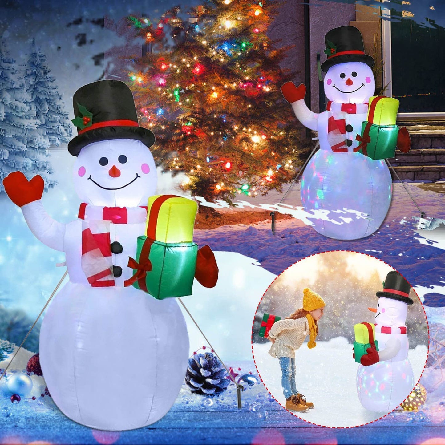 Christmas LED Lights Glowing Santa Tree Snowman Inflatable Outdoor Garden Decor
