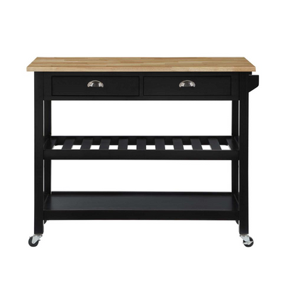 American Heritage 3 Tier Butcher Block Kitchen Cart with Drawers, Butcher Block/Black