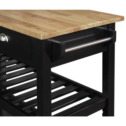 American Heritage 3 Tier Butcher Block Kitchen Cart with Drawers, Butcher Block/Black