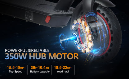 Electric Scooter Motor Power 350W Battery Capacity 36V 10.4Ah Tire Size 8'5inches Max Speed 25-30KM