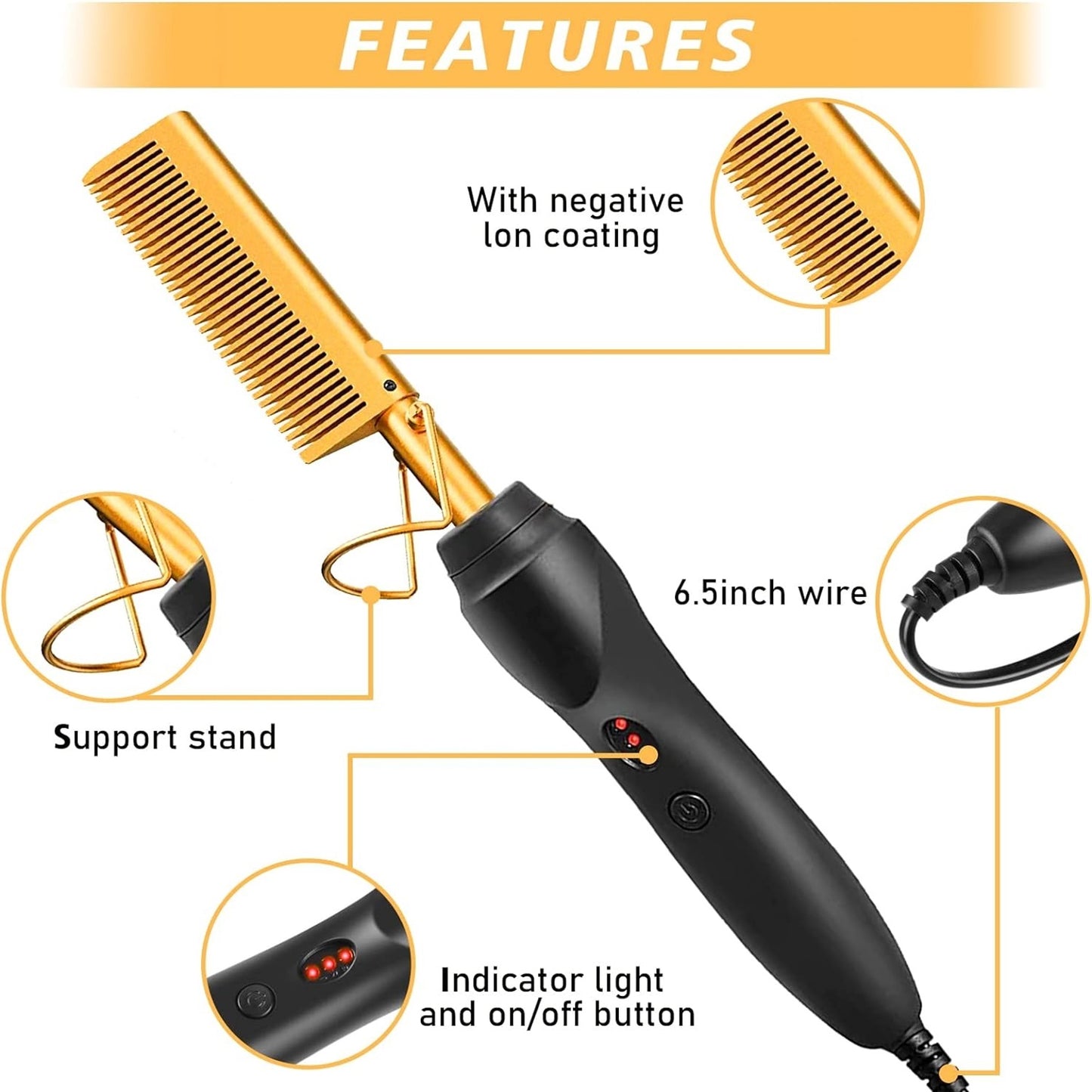 19 Counts Electric Hot Comb Hair Straightener, Deluxe Electrical Straightening Comb Curling Iron For Natural Black Hair Wigs Pressing Combs With Melting Spray Wig Glue Hair Wax Stick Set Haircare Heat