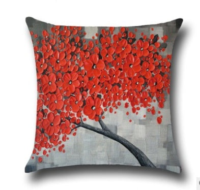 Three-dimensional Oil Painting Trees Flowers Cotton Cushion Pillowcase