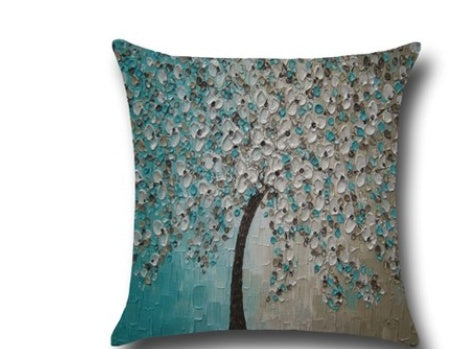 Three-dimensional Oil Painting Trees Flowers Cotton Cushion Pillowcase