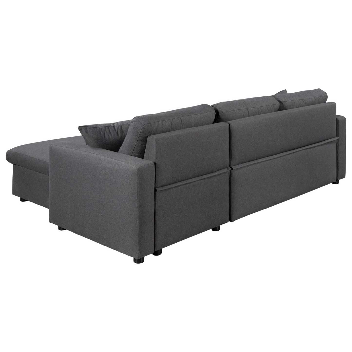 Upholstery  Sleeper Sectional Sofa Grey with Storage Space, 2 Tossing Cushions