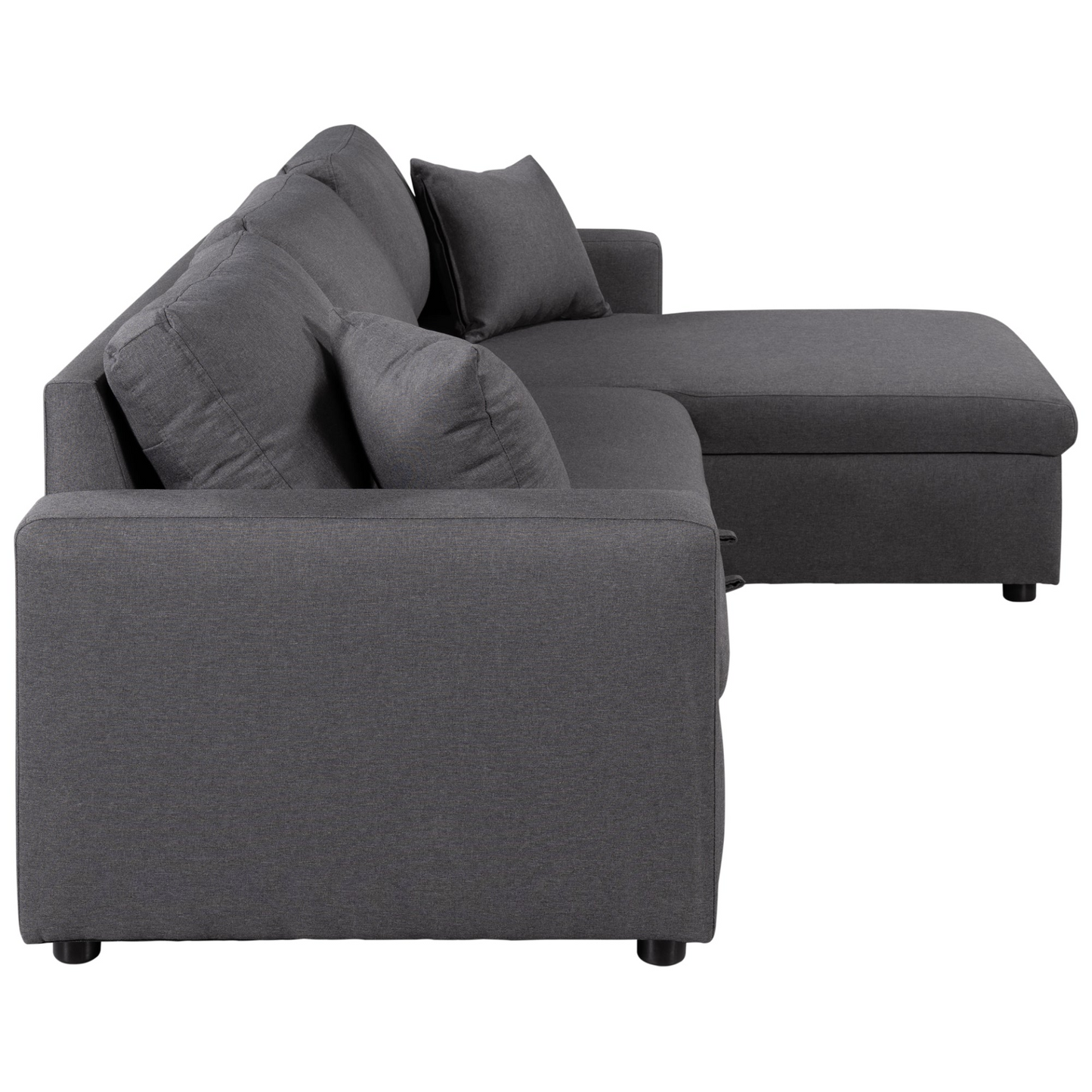 Upholstery  Sleeper Sectional Sofa Grey with Storage Space, 2 Tossing Cushions