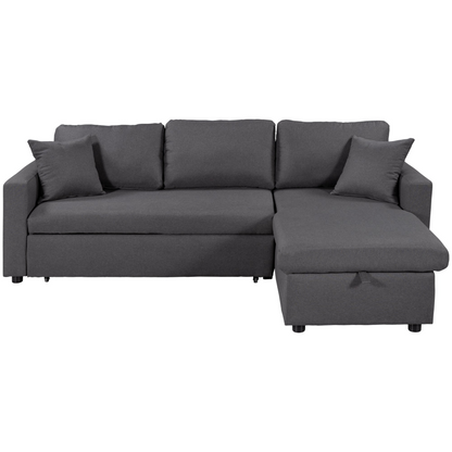 Upholstery  Sleeper Sectional Sofa Grey with Storage Space, 2 Tossing Cushions