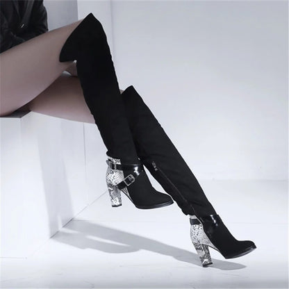 Snake Skin Heel Knee High Boots