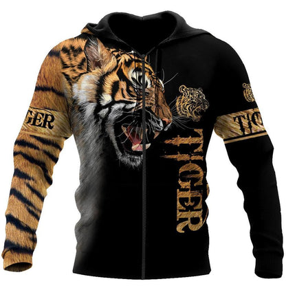 Tiger 3D Digital Printing Loose Hooded Sweater Men