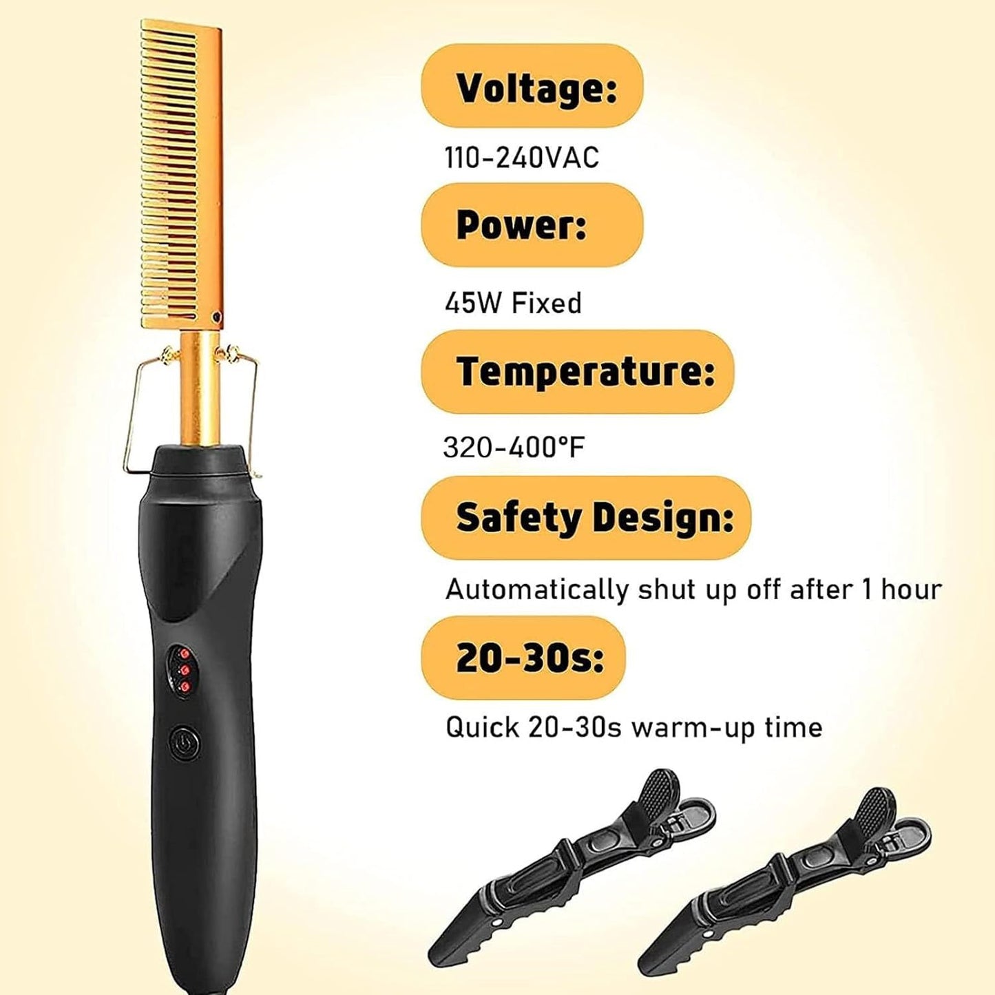 19 Counts Electric Hot Comb Hair Straightener, Deluxe Electrical Straightening Comb Curling Iron For Natural Black Hair Wigs Pressing Combs With Melting Spray Wig Glue Hair Wax Stick Set Haircare Heat