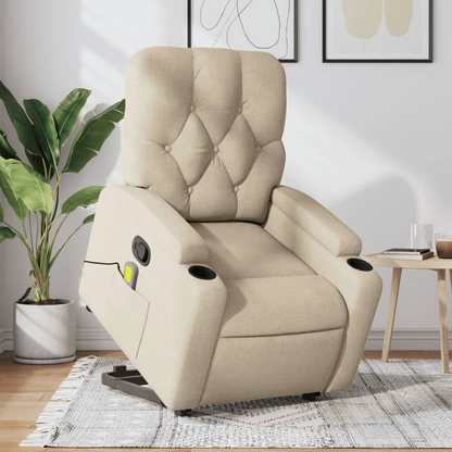 vidaXL Stand up Massage Recliner Chair Cream Fabric