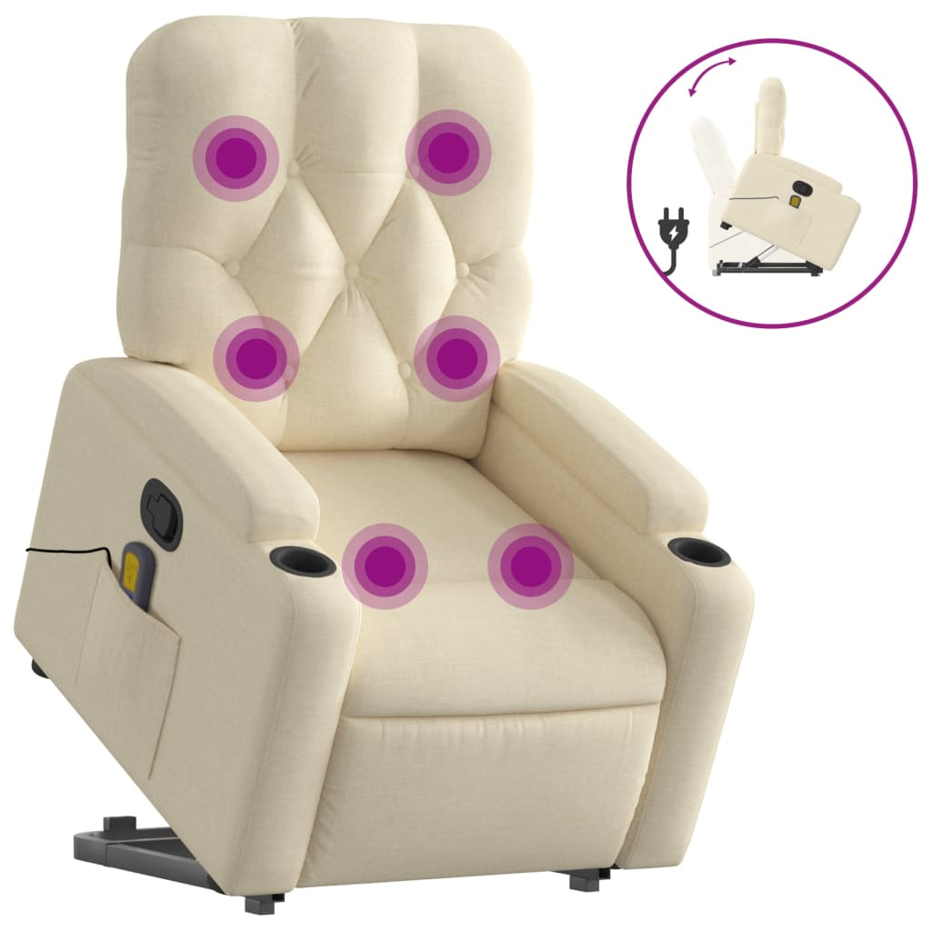 vidaXL Stand up Massage Recliner Chair Cream Fabric