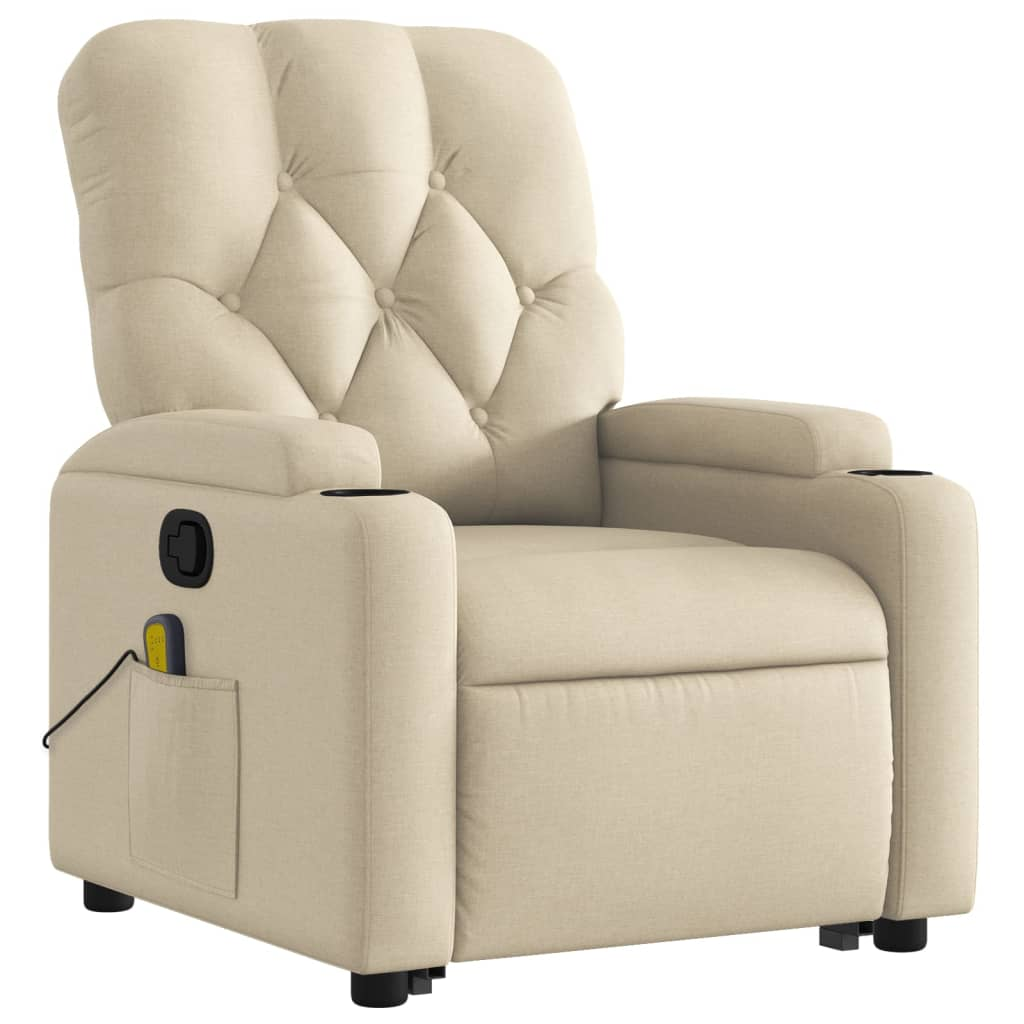 vidaXL Stand up Massage Recliner Chair Cream Fabric