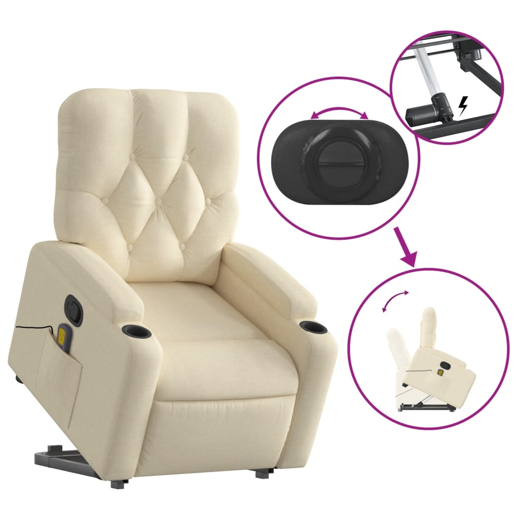 vidaXL Stand up Massage Recliner Chair Cream Fabric