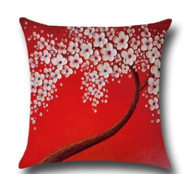 Three-dimensional Oil Painting Trees Flowers Cotton Cushion Pillowcase