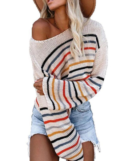 Colorful striped sweater women autumn