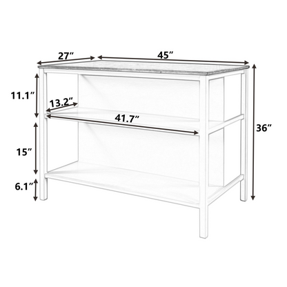 Solid Wood Rustic 45" Stationary Kitchen Island, Rubber Wood Butcher Block Dining Table Prep Table with 2 Open Shelves for Small Places,Walnut+Cream White