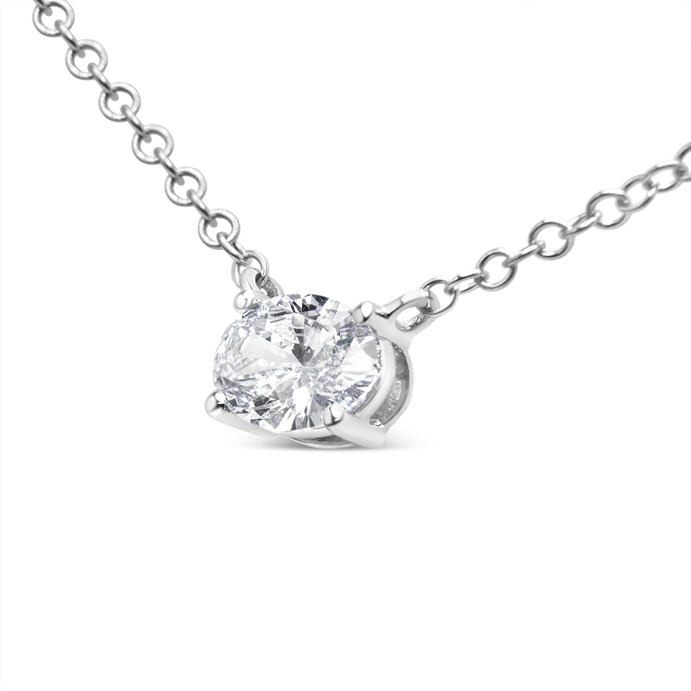 14K White Gold 1/2 Cttw Lab Grown Oval Shape Solitaire Diamond East West 18" Pendant Necklace (E-F Color, VS1-VS2 Clarity)