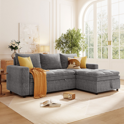 Soft Upholstered Sectional Sofa Bed with Storage Space, Suitable for Living Rooms and Apartments.