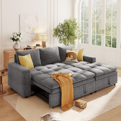 Soft Upholstered Sectional Sofa Bed with Storage Space, Suitable for Living Rooms and Apartments.