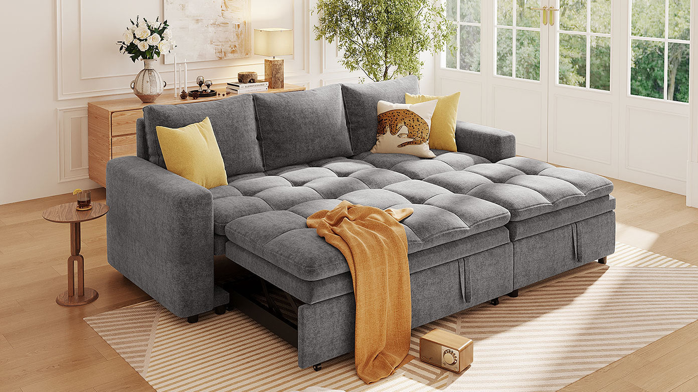 Soft Upholstered Sectional Sofa Bed with Storage Space, Suitable for Living Rooms and Apartments.