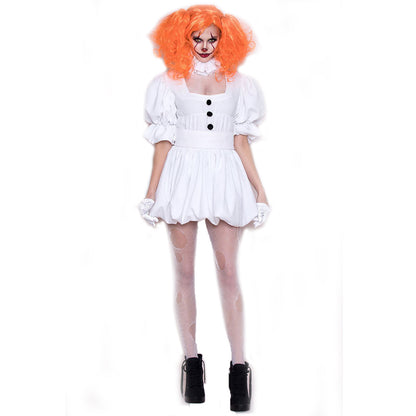 Halloween Ghost Doll Clown Cos Costume White Dress