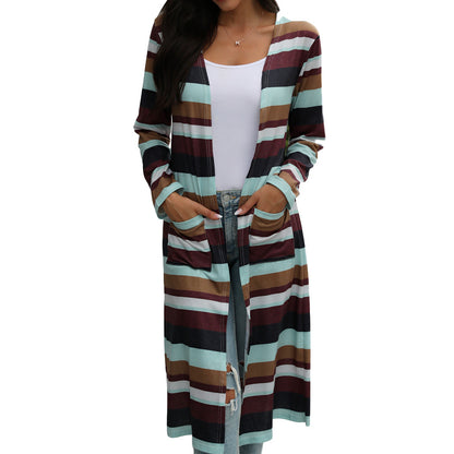 Striped Print Long-Sleeved Cardigan Jacket