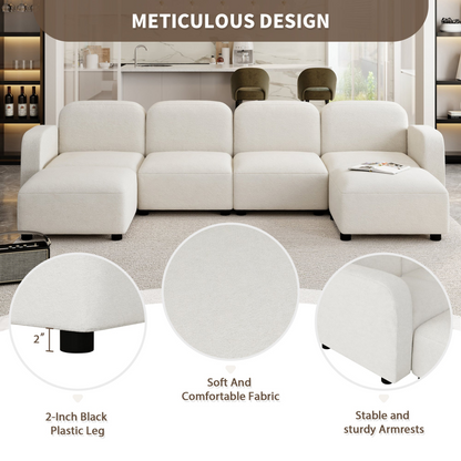 116*58" Velvet Modular Sectional Sofa,U Shaped Reversible Couch Set,Free Combination,6 Seat Sleeper Cloud Sofa Bed with Ottoman,Convertible Oversized Indoor Furniture Pieces for Living Room,Beige