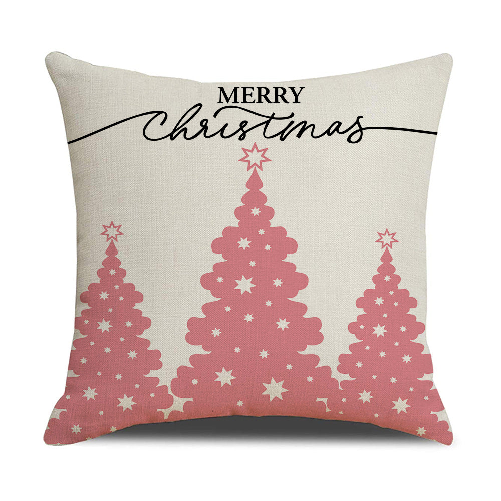 Pink Christmas linen pillowcase