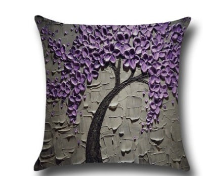 Three-dimensional Oil Painting Trees Flowers Cotton Cushion Pillowcase