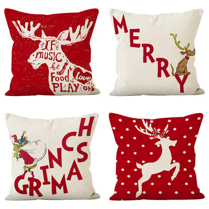 Christmas deer print pillow cover linen pillowcase