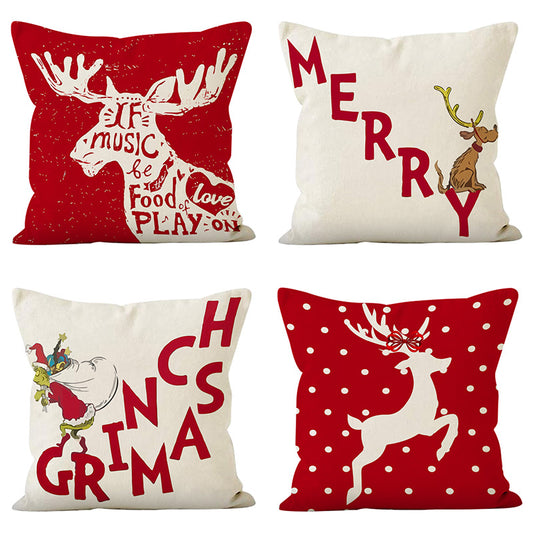 Christmas deer print pillow cover linen pillowcase