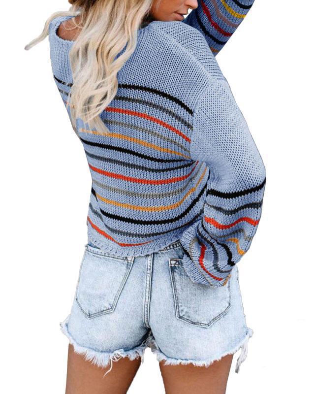 Colorful striped sweater women autumn