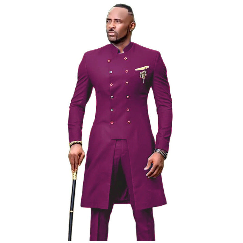 Slim Groom Tuxedo African Wedding Double Breasted Men's Blazer Jacket And Pants