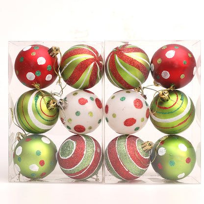 Christmas Ball Red White Green Spot Penalty Ball Christmas Tree Ornament Hand drawn Christmas Ball Plastic Painted Ball