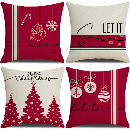 Pink Christmas linen pillowcase