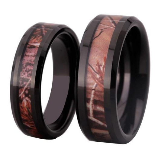 Tungsten 8mm Tree Inlay Wedding Bands