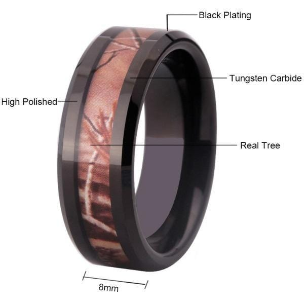 Tungsten 8mm Tree Inlay Wedding Bands