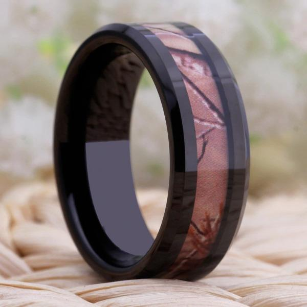 Tungsten 8mm Tree Inlay Wedding Bands