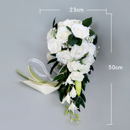 Waterfall Wedding Bride Bouquet Bridesmaid Hand Tied Artificial Flower Decor