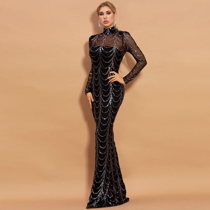 Sequins Women Long Sleeve  Maxi Dresses