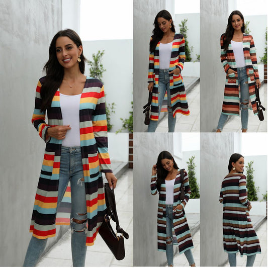 Striped Print Long-Sleeved Cardigan Jacket