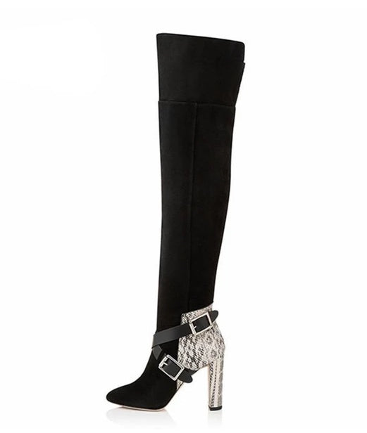 Snake Skin Heel Knee High Boots