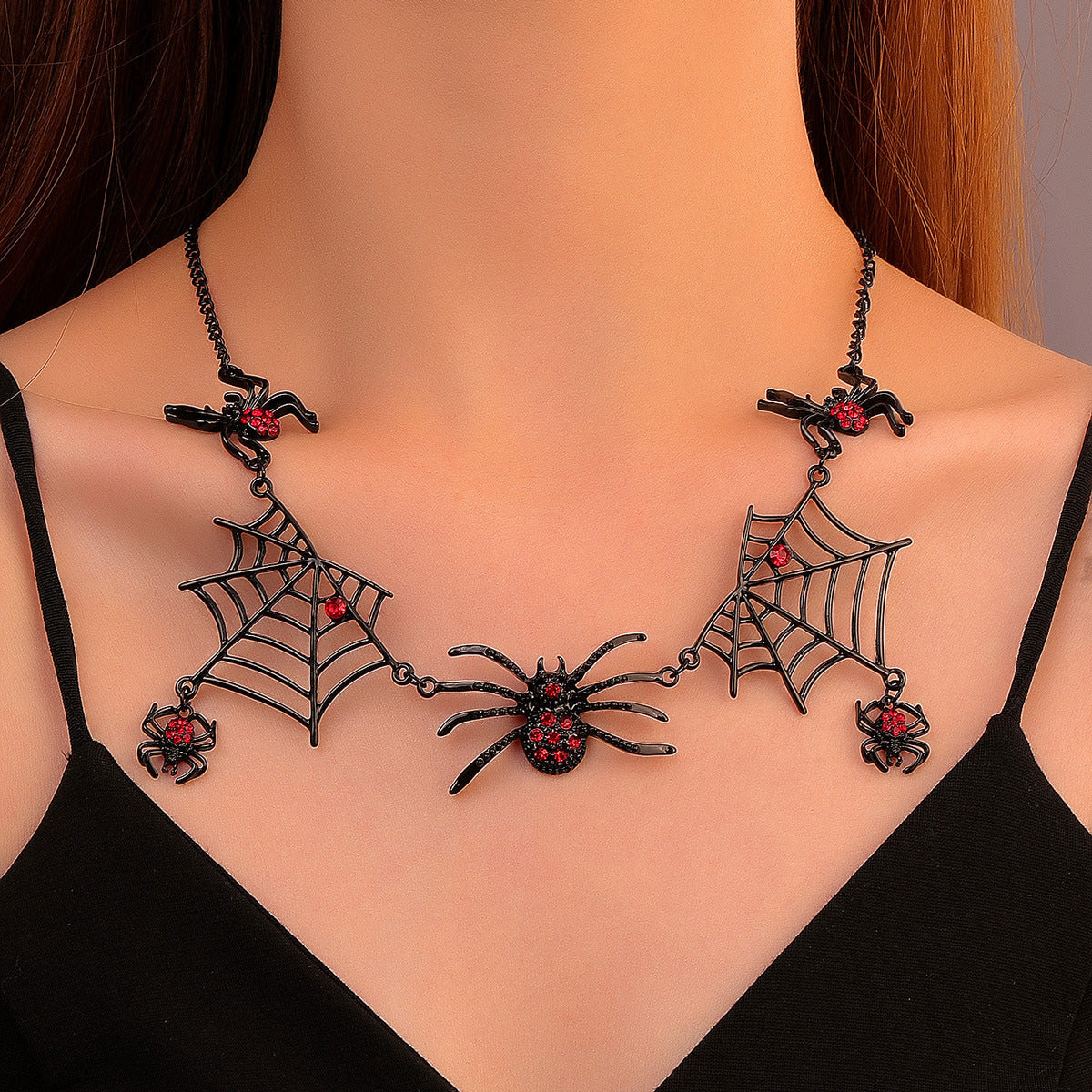 Halloween Spider And Spider Web Necklace Necklace